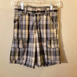 Wrangler Boys Blue & Green Plaid Cargo Shorts Size 8